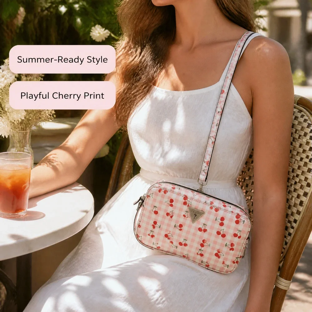 GUESS Simone Cherry Gingham Crossbody Bag Blush Multi NWT PR170614